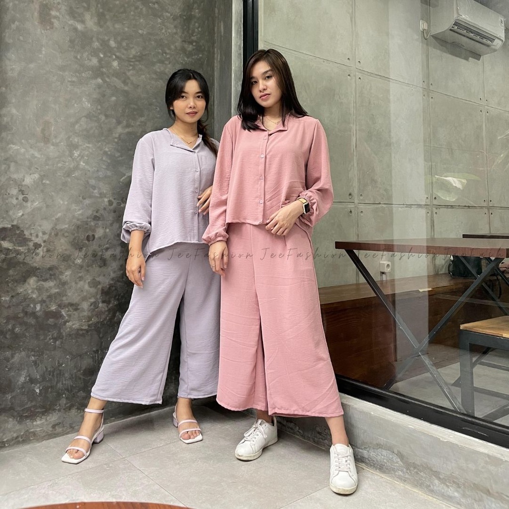 Baju One Set Wanita / Set Piyama Crinkle / Pakaian pajamas Cringkel Premium [Jeefashion]-1