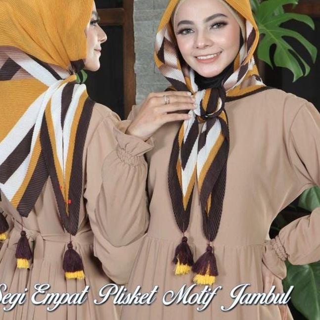 パ PLISKET BANDUL Jilbab Voal Motif Pompom Pleated Kerudung Segi Empat Motif Plisket Lidi Daily Hijab