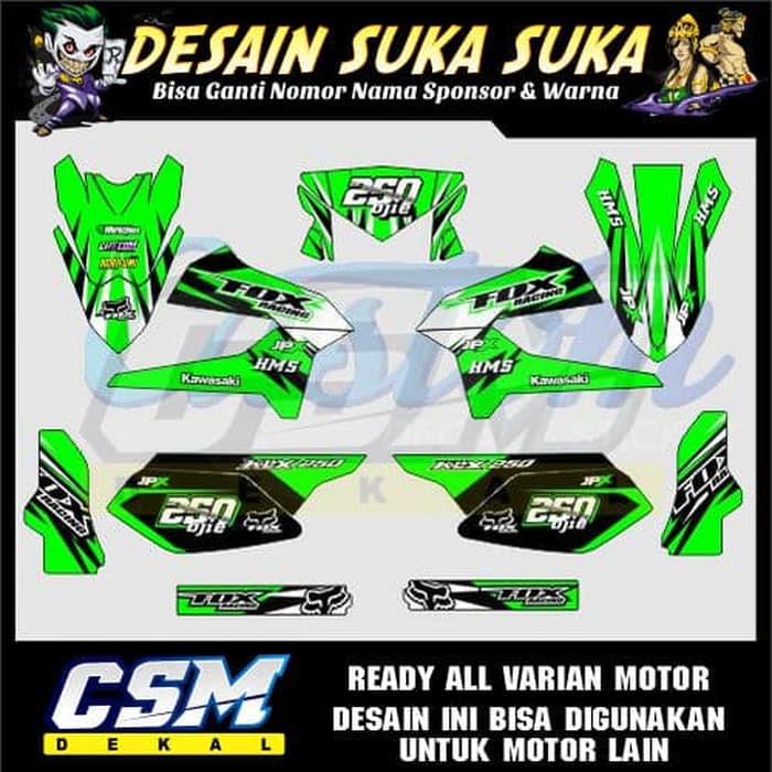 180 Dekal Decal Motor Klx 250 Stiker Sticker Striping Body Hijau Shopee Indonesia