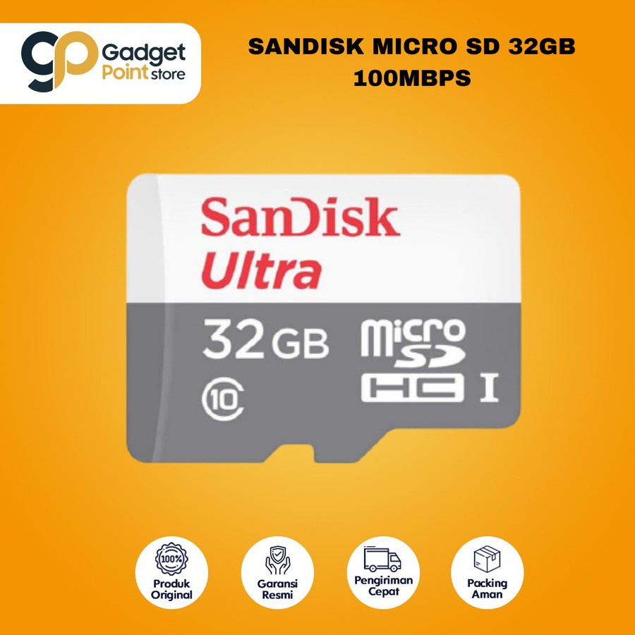 Memory 32gb | Micro SD 32 GB SanDisk Ultra MicroSD  CL10 UHS-I Card 32GB Class 10 up to 100Mbps - Garansi Resmi