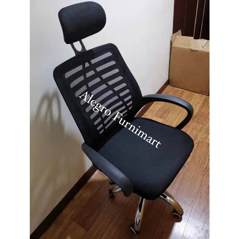 Kursi Kantor Kerja Headrest Sandaran Kepala Jaring Kaki Besi Chrome