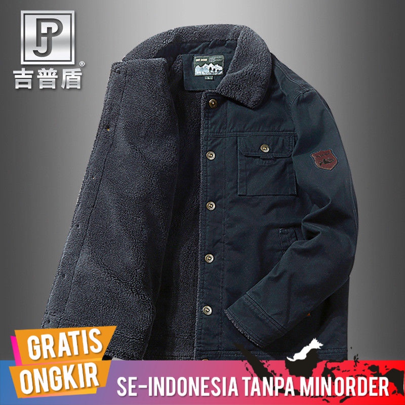 Jaket Pria Import Musim Dingin Kapas Empuk Mantel Pria Tebal Domba Wol Pendek Pria Kapas  Beludru Em