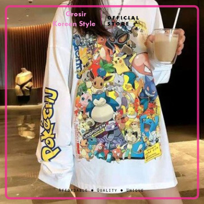 JAKET WANITA T Shirt Wanita Baju Kaos Longgar Tangan Panjang Pokemon Pikachu CROP TERLARIS KOREA PAR