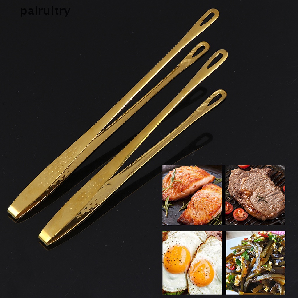 Prt Tongs / Capit Makanan Gagang Panjang Bahan Stainless Steel Anti Slip Warna Emas Untuk Bbq PRT