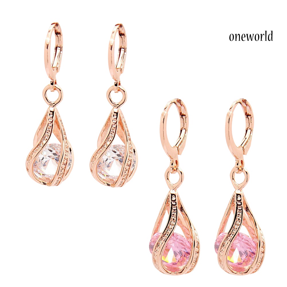 OW@ Women Fashion Cubic Zirconia Water Drop Dangle Leaverback Earrings Jewelry Gift
