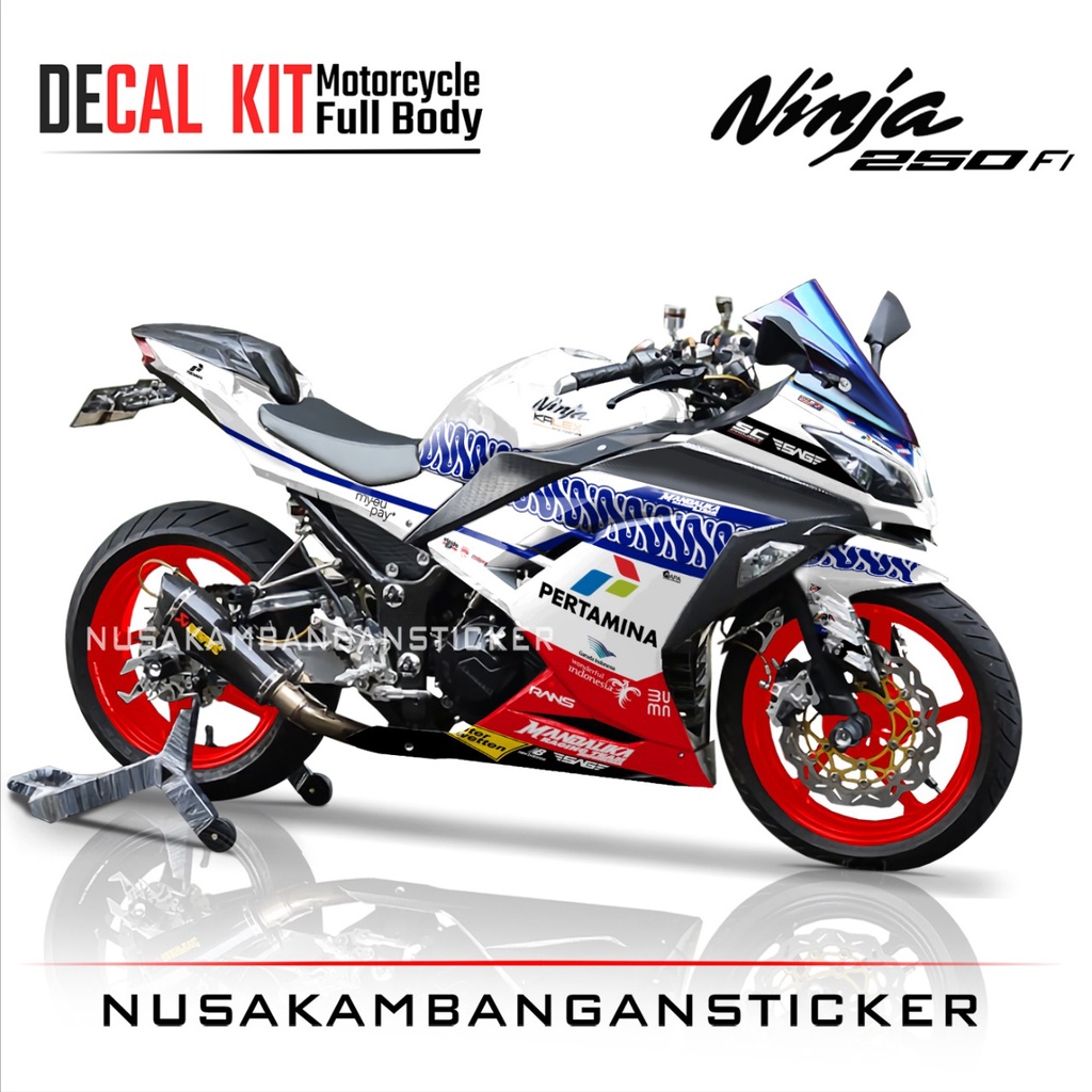 Decal Stiker Motor Kawasaki Ninja 250 fi Full Body Mandalika Putih Grafis Racing Team Sticker Varias
