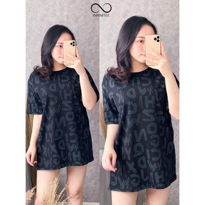 Kaos Oversize Wanita Atasan Wanita Jumbo T Shirt Cewek kekinian Motif Full Print