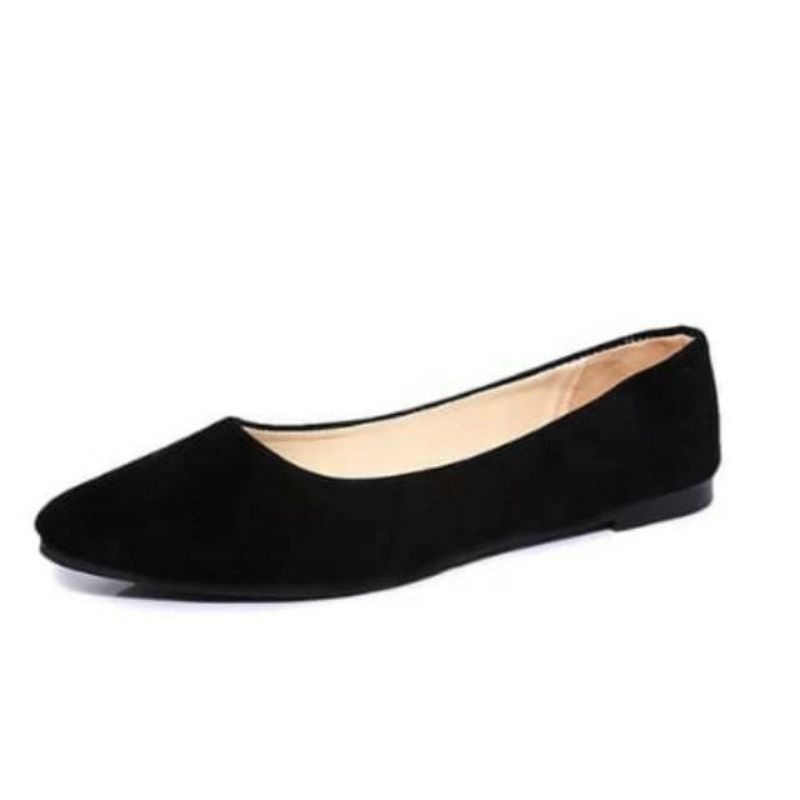 FlatShoes Suede Flat Shoes Wanita Sepatu Balet Hitam Polos FS03