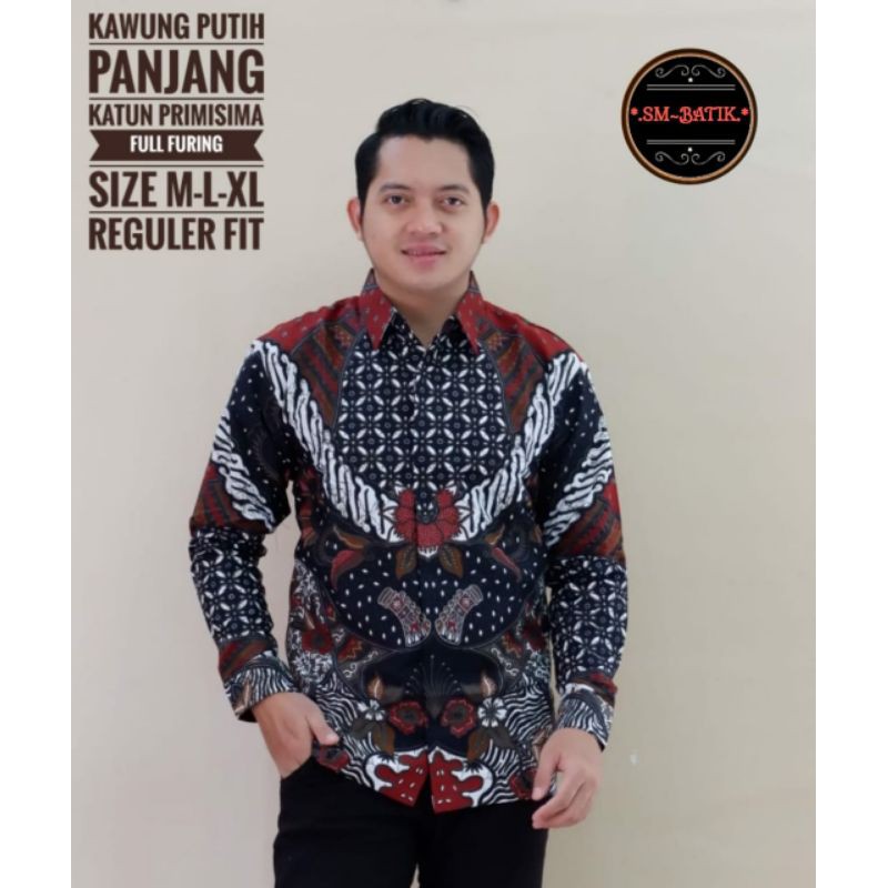 Kawung Putih kemeja batik pria modern solo atasan batik by sm
