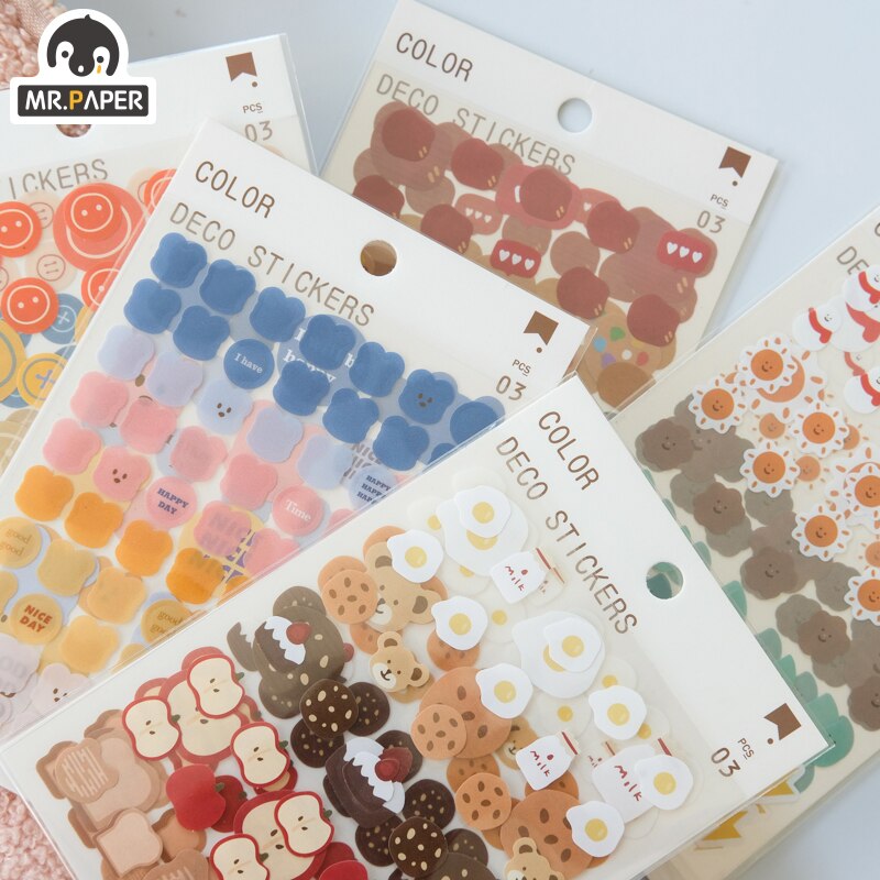Mr.Paper 3pcs / Lot Stiker Kertas / Selotip Washi 6 Desain Beruang Lucu Untuk Dekorasi Diary / Scrapbook / Jurnal-5