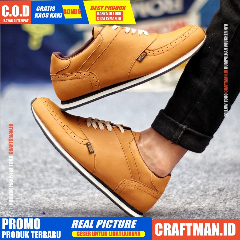 CRAFTS X ERZA Sepatu Sneaker Casual Pria Sepatu Pria Casual Sneakers Kulit Asli Original Cowo/Cowok Sepatu Kasual Gaya Santai Keren Kekinian