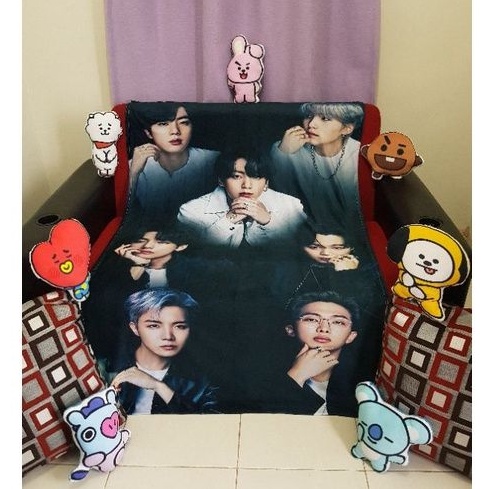Selimut Custom Selimut BTS Korea KPOP BT21 Idol Anime Kartun Ultah dll Foto Bebas