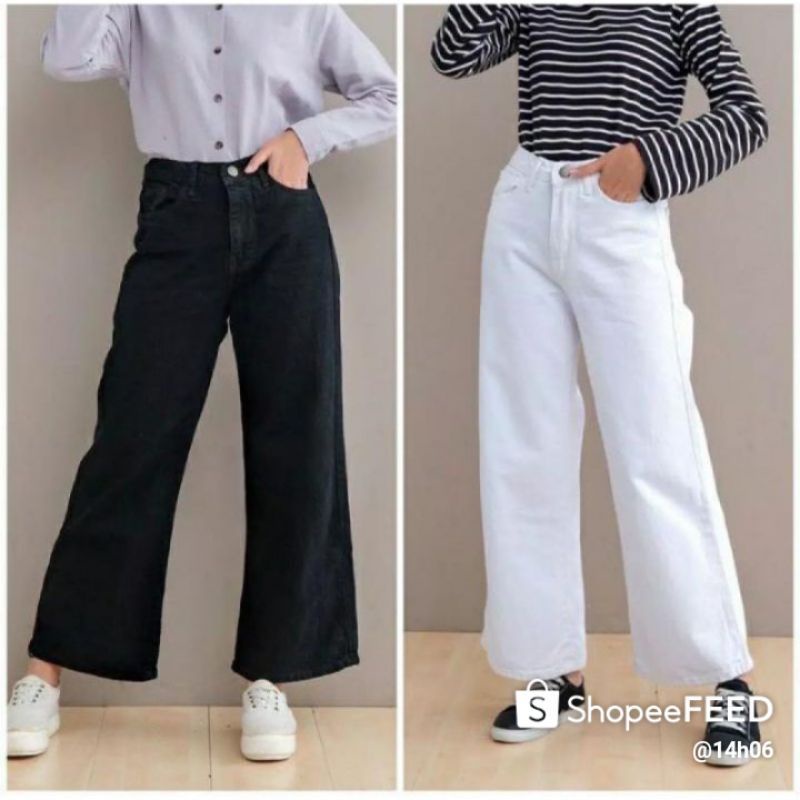 BF CELANA KULOT JEANS CREAM//CELANA BAWAHAN HIGHWAIST KULOT WARNA