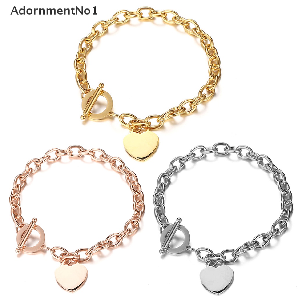 (AdornmentNo1) Gelang Tangan Rantai Fashion Aksen Hati Bahan Stainless Steel Untuk Perhiasan Wanita