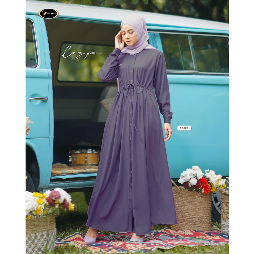 LOZY Dress simple simpel aksen kerut Yessana Hijab Bahan Twill Levina