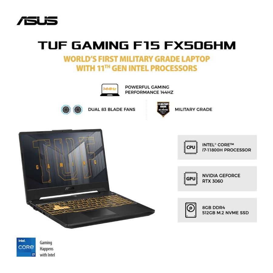 ASUS TUF GAMING FX506HM-I736B6G-O i7-11800H/RTX3060_V6G/8G/512G/144Hz/90W/WIN/2Y/BAG/EclipseGray/Off