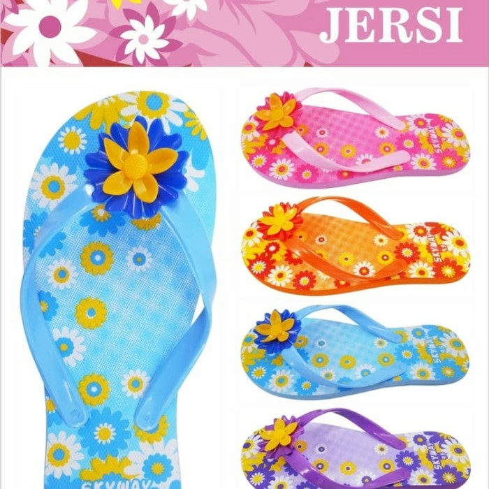 Jual Sepasang Sandal jepit wanita motif bunga skyway cantik simple cute Diskon