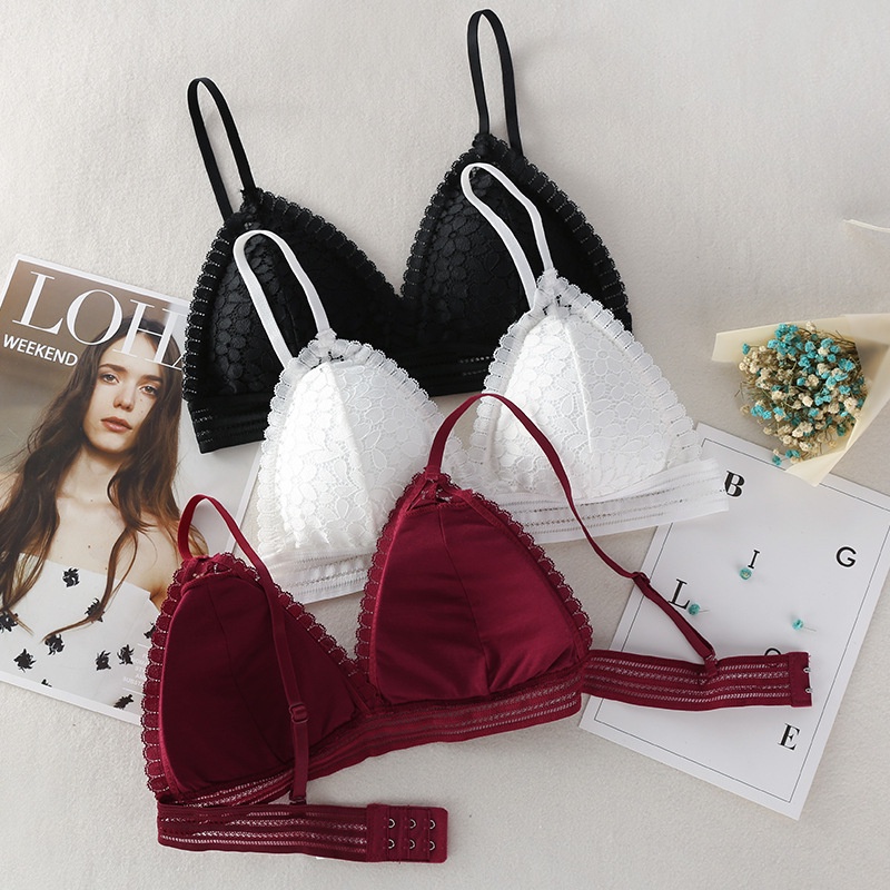 Alibaba1688 Bra Bralette Renda Deep V-Neck Bra Tanpa Kawat Pakaian dalam Wanita Import