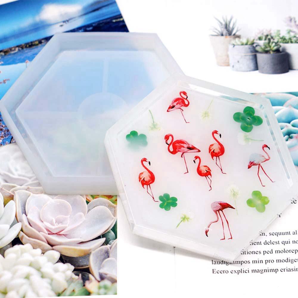 [Elegan] Coaster Cetakan6/4pcs Geometri Hexagon Membuat Perhiasan Dekorasi Rumah Square Silicone Mold