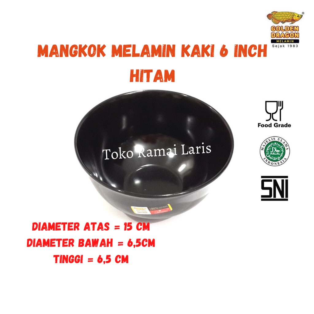 MANGKUK BAKSO W2806 Mangkok MELAMIN kaki 6 inc Hitam Golden Dragon  - mangkok soto.sup.mie