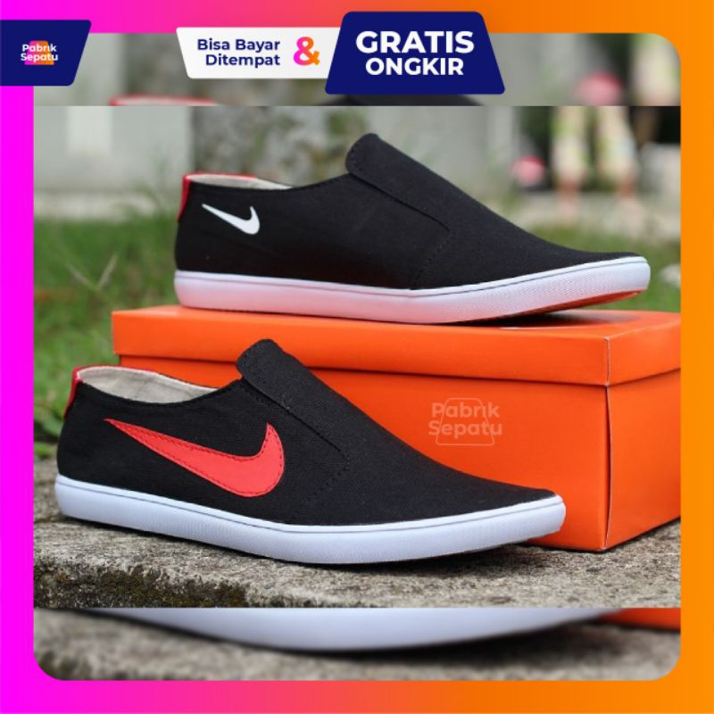 Sepatu Pria Casual Slip On Cowok Keren Dewasa Terbaru Nike Laris Hitam Bandung