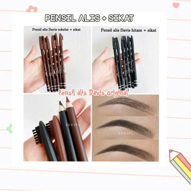 [ECER ] PENSIL ALIS  DAVIS ORIGINAL HITAM DAN COKLAT + SIKAT