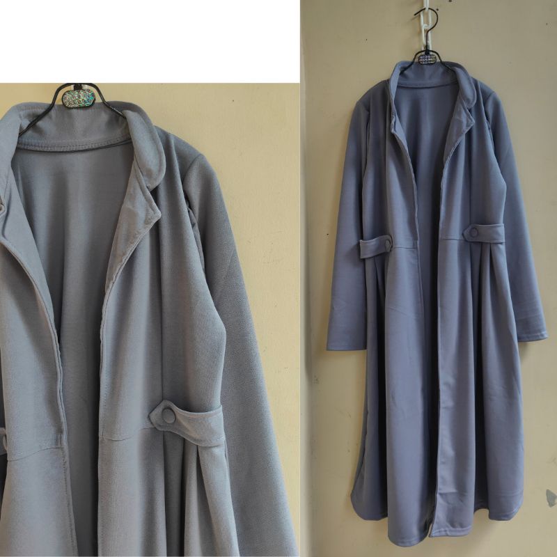 Long Outer Cardigan Fashion Muslim Kekinian Korean Style Selebgram Terbaru Lemon Skin Premium-MAHALINI - GREY