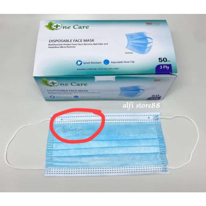 Masker One Care Earloop 3 ply isi 50 pcs / Masker Embos One Care