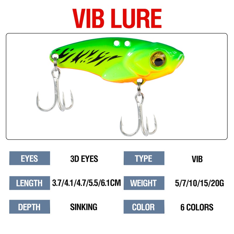 Umpan Pancing Hardlure Bentuk Ikan VIB Spinner Mata 3D Bahan Metal 5g / 7g / 10g / 15g / 20g