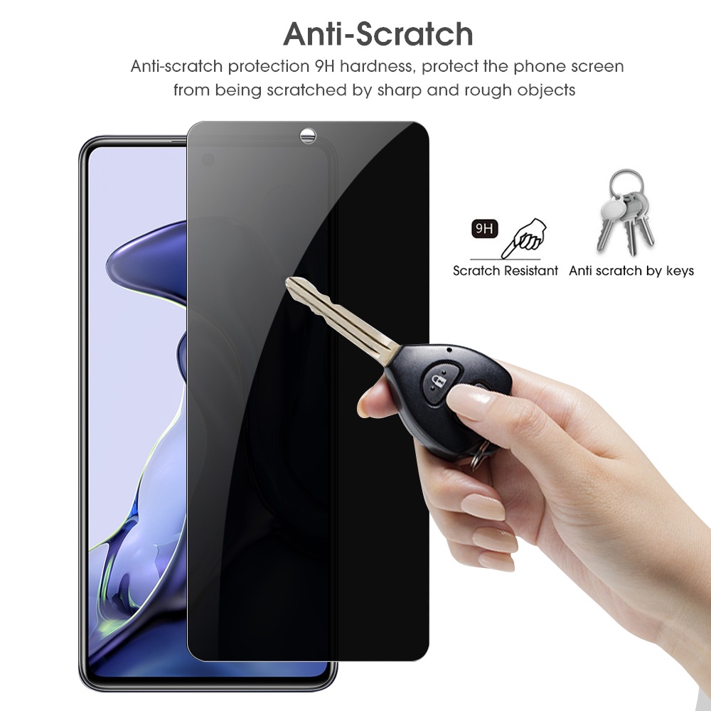 1 / 2pcs Film Tempered Glass Pelindung Layar Anti Spy / Sidik Jari Untuk Xiaomi 11T / Redmi Note 11T Pro / 11 Lite