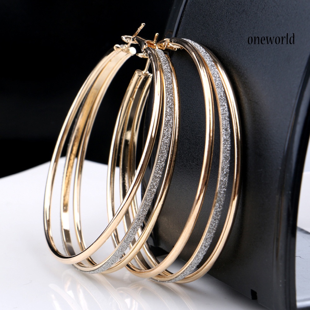 OW@ Women Fashion Frosted Multilayer Round Circle Dangle Earrings Party Jewelry Gift