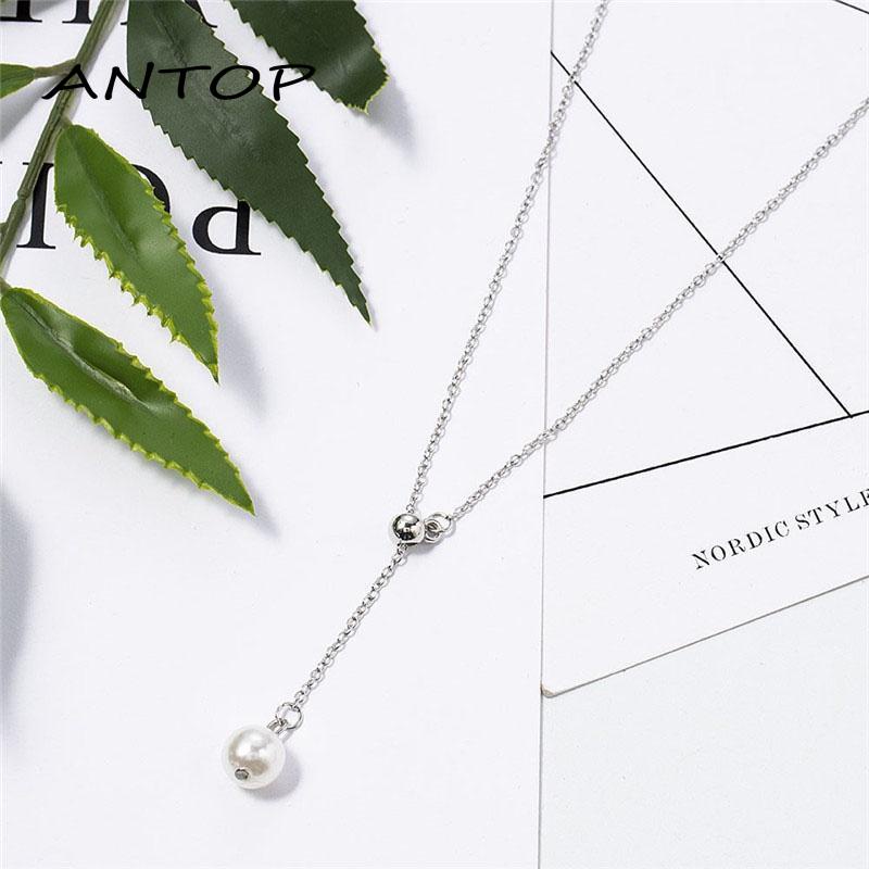Korea Kalung Mutiara Sederhana Rumbai Tulang Selangka Yang Dapat Disesuaikan Rantai Untuk Wanita ANTOP