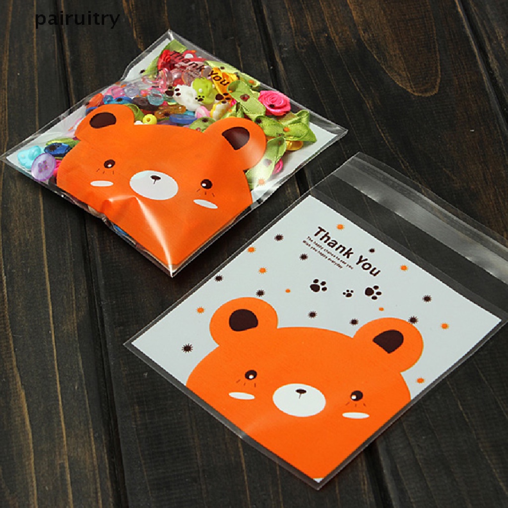 100pcs PRT Boneka Beruang Kantong Plastik Cellophane Dengan Perekat Untuk Permen / Kue Kering PRT