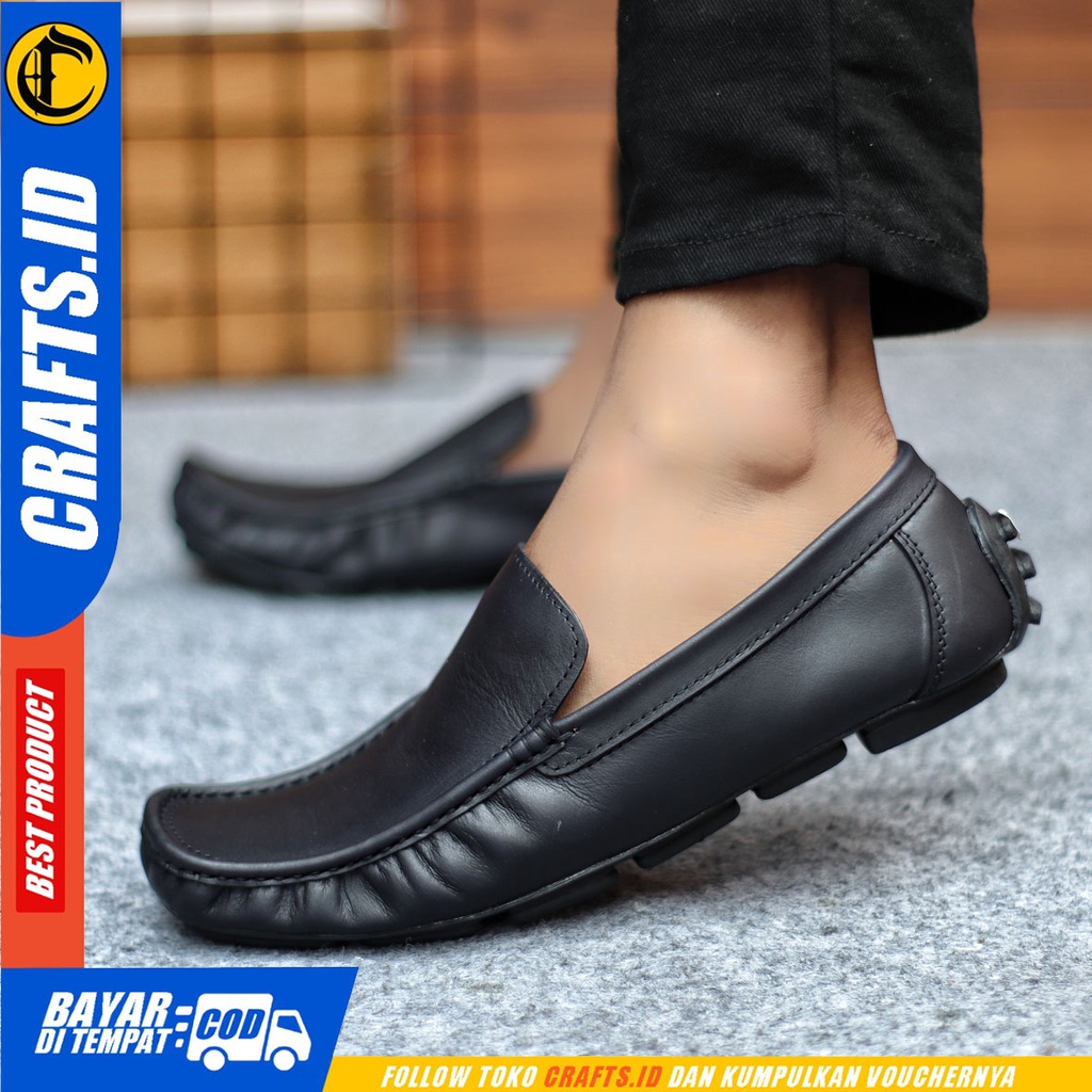 Sepatu Slip On Pria Sepatu Casual Pria Kulit Asli Kerja Kantor Kuliah Kondangan Sepatu Slop Pria Sepatu Hitam Pria CRAFT DALSEM