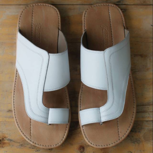 Sandal Pria Kulit Asli Rasheda Gr 47 Jepit Putih Big Size