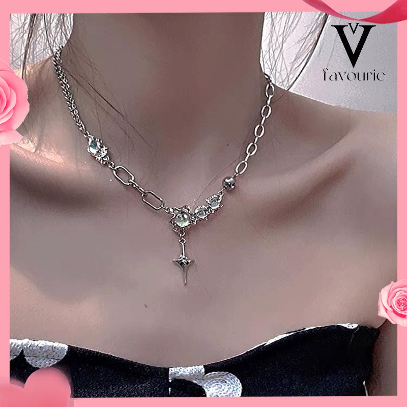 [COD]Desain Niche Moonstone Duri Rantai Tulang Selangka Manis Dan Keren Kalung Hip-hop Wanita-FA