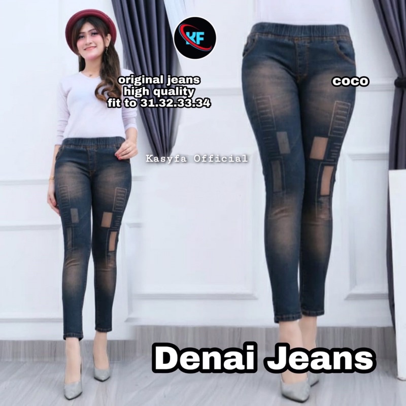 CELANA JEANS FULL KARET LASER KOTAK // LESTY JEGGING JEANS #2