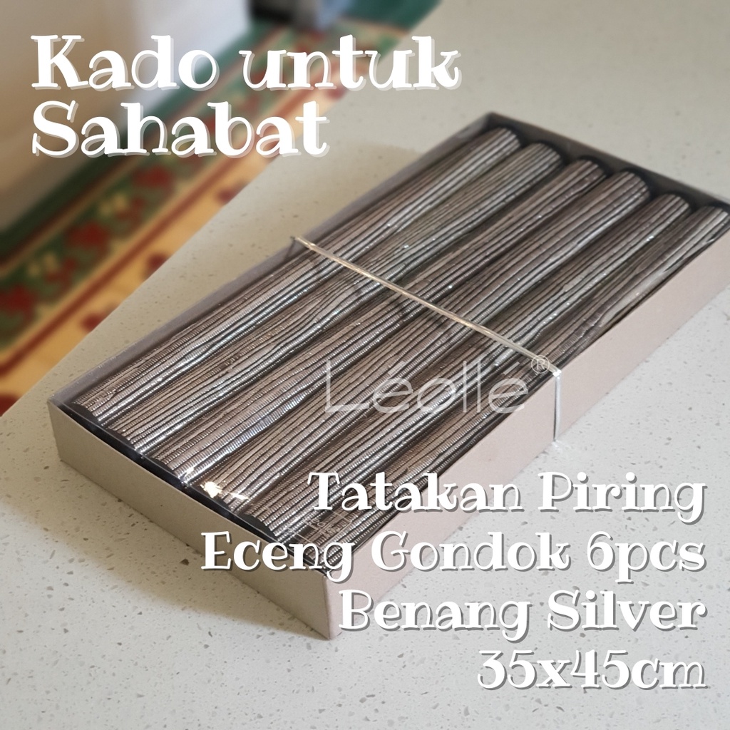 Leolle Kado Rumah Baru Tatakan Piring 6pcs ukuran 35x45cm Anyaman Eceng Gondok Natural Rajutan Benang Silver