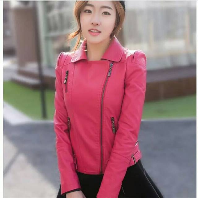 Jaket kulit wanita original  pink korea