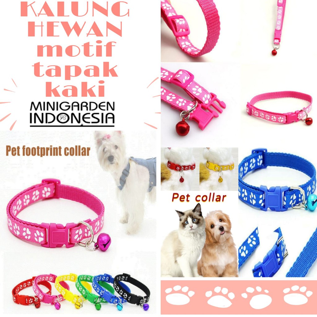 KALUNG HEWAN MOTIF TAPAK KAKI + LONCENG  kalung rantai kalung kucing kalung anjing bel krincing pet collar