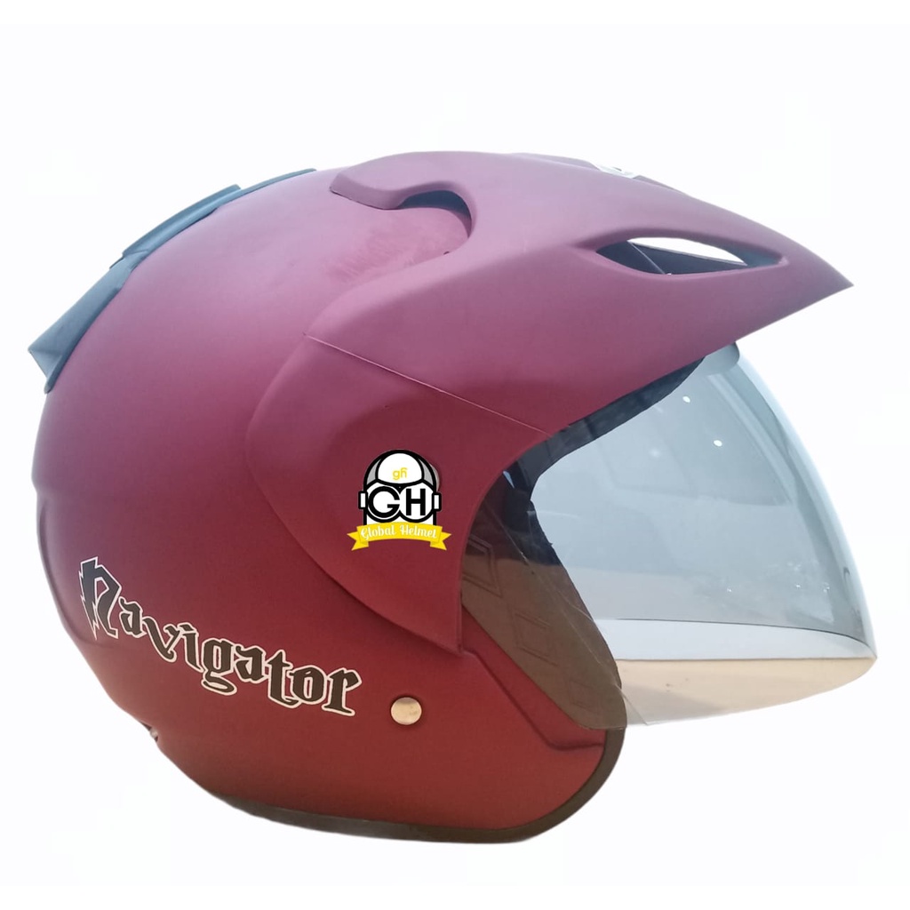 HELM RAVIGATOR SOLID MAROON DOFF HALF FACE MURAH SNI SATU KACA