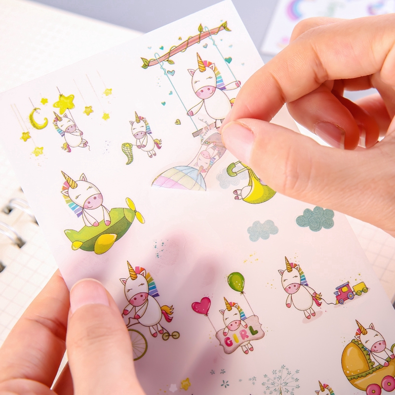 6 Lembar Stiker Motif Kartun Unicorn Lucu Untuk Dekorasi Handbook