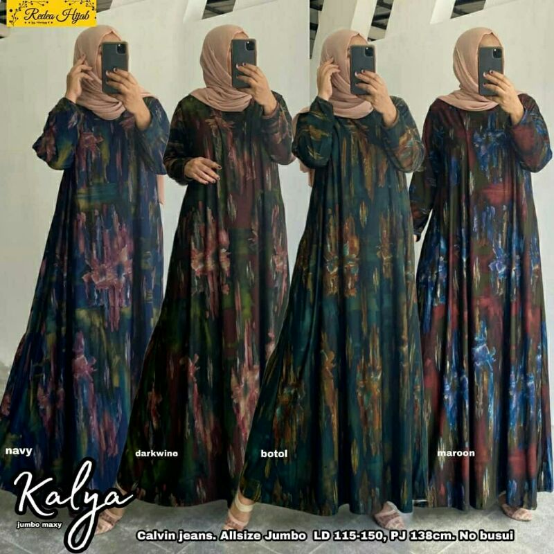 Kalya Jumbo Maxi dress cewe gamis syari muslimah Calvin jeans motif cantik wanita murah ukuran besar