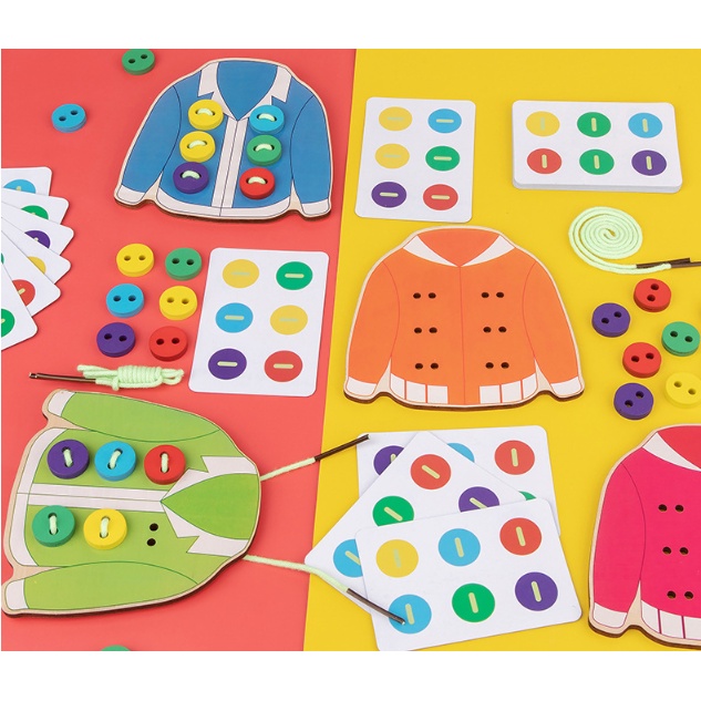 Mainan Edukasi EARLY EDUCATION CLOTHES BUTTON / Mainan Edukatif Anak Meronce Kancing Kayu / Mainan Kayu Belajar Menjahit Kancing / Mainan Montessori Belajar Meronce / Wooden Lacing Game / Lacing Toys