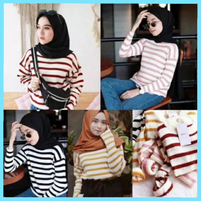 SWEATER STREEP WANITA MURAH SWEATER HOODIE WANITA BAHAN RAJUT TEBAL LEMBUT HALUS BAJU KAOS
