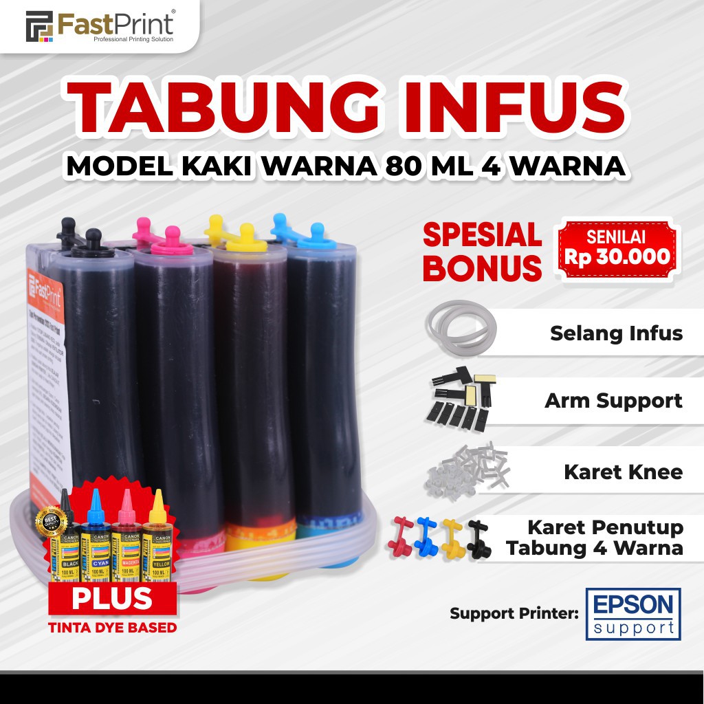 Paket Tabung Plus Ink 4 Warna 80ML 80 ML Kaki Warna