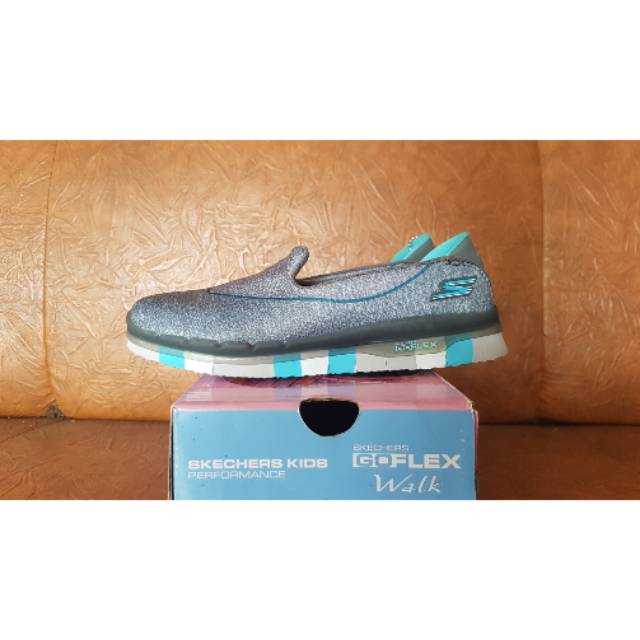 Sepatu Anak Perempuan Skechers Go Flex ( Charcoal/Blue ) Size 29