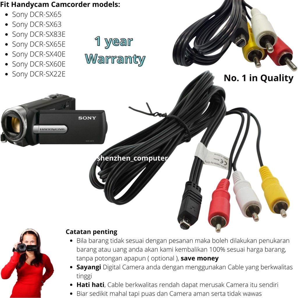 Kabel Cable USB AV Audio Video RCA Handycam Camcorder Sony DCR-SX65 DCR-SX63 DCR-SX83E new original