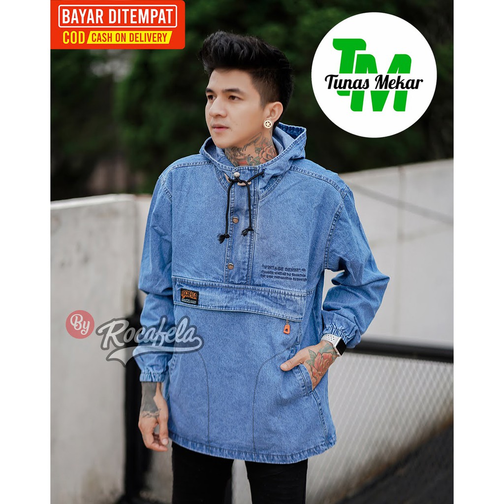 Jaket Jeans Pria Cagoul Rocafela The News 100% Original ~ Jaket Jeans Doraemon