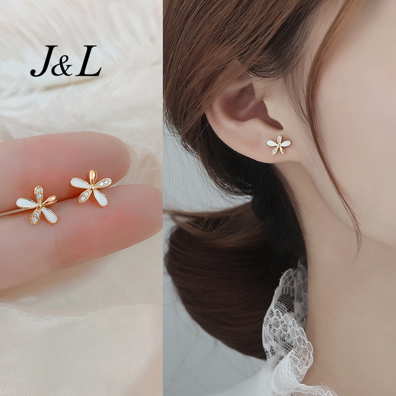 Anting Tusuk Motif Bunga Bahan Alloy Hias Berlian Imitasi Untuk Wanita